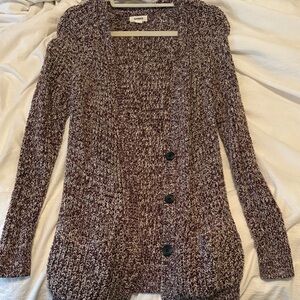 Garage Marled Burgundy Brown Open-Front Button Cardigan